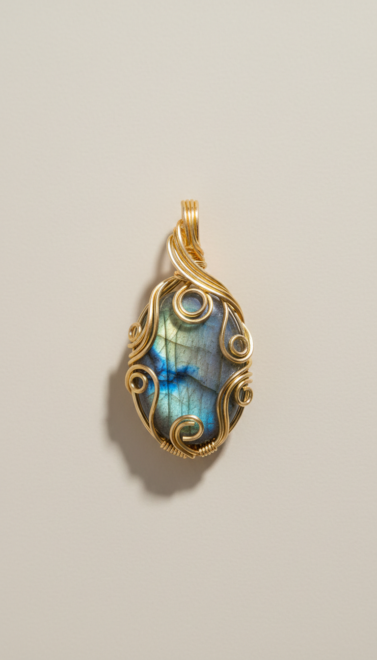 Gold Wire-Wrapped Labradorite Pendant