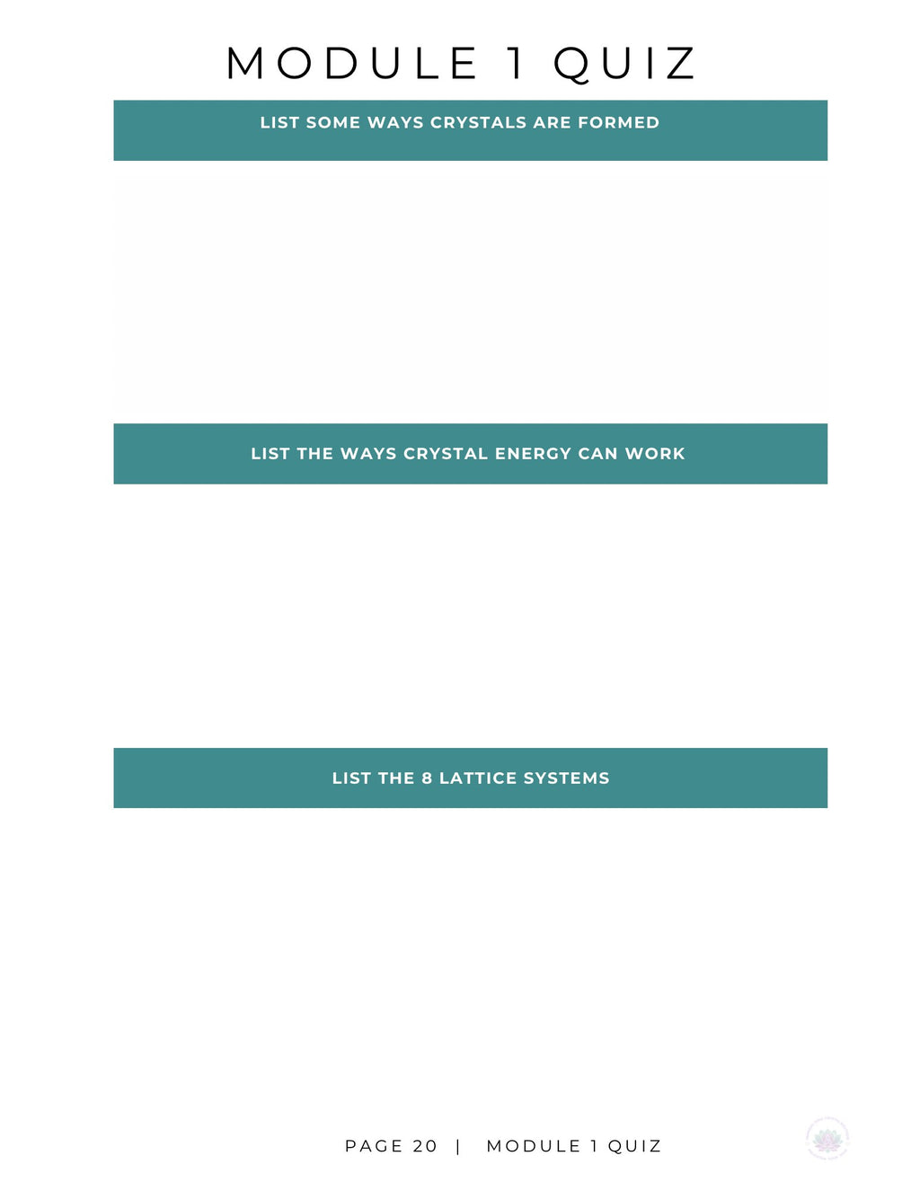 Crystal Foundations:  Book 1  Module 1 Quiz