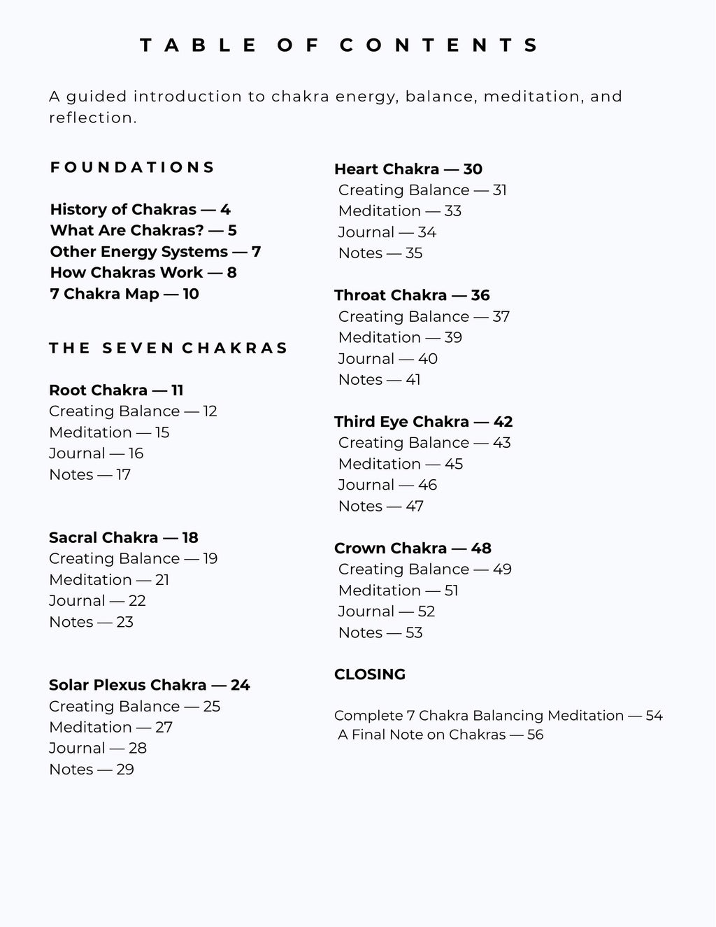 Crystal Foundations  Book 2 Chakra Basics Table of Contents 