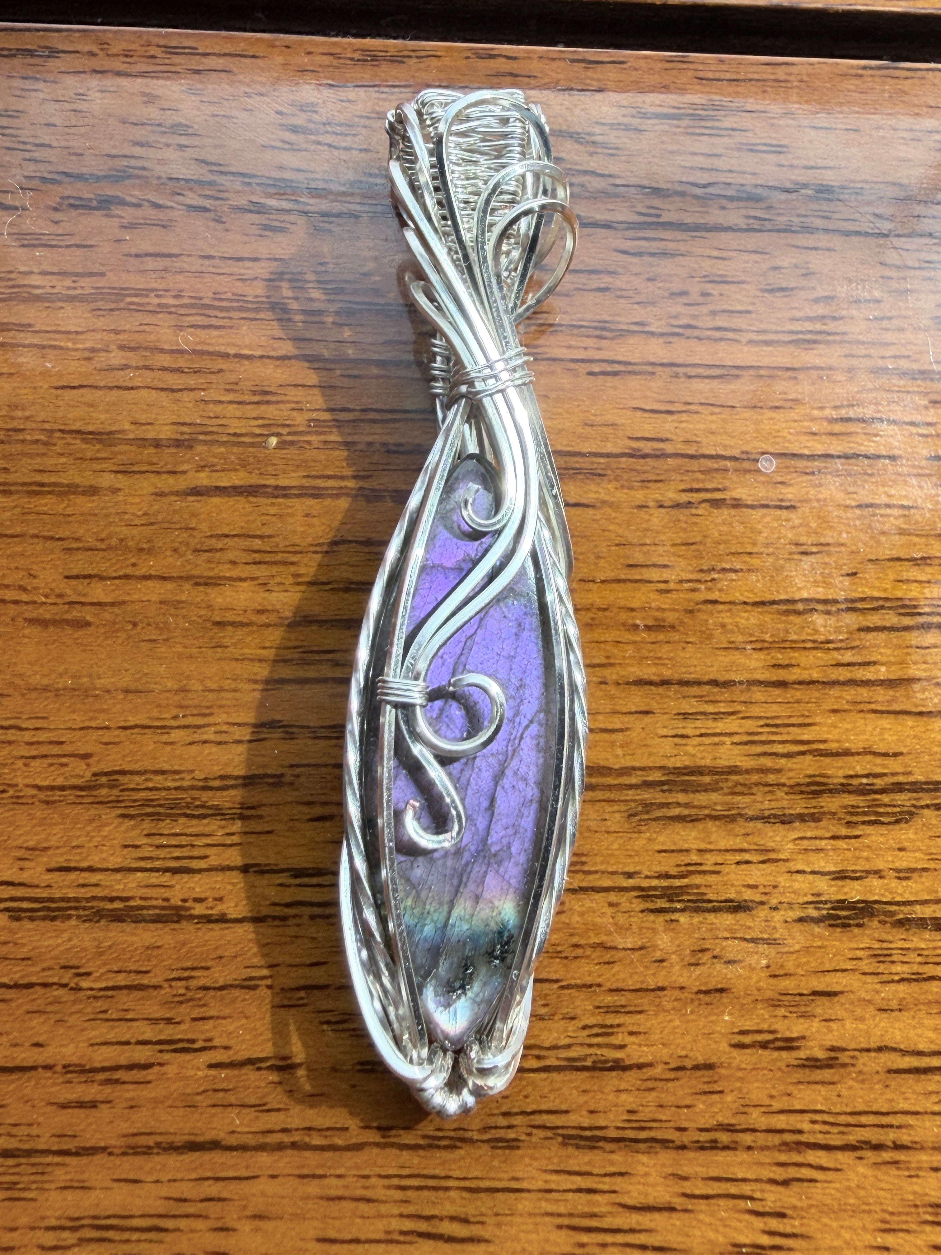 Purple Flash Labradorite Wire Wrapped Pendant