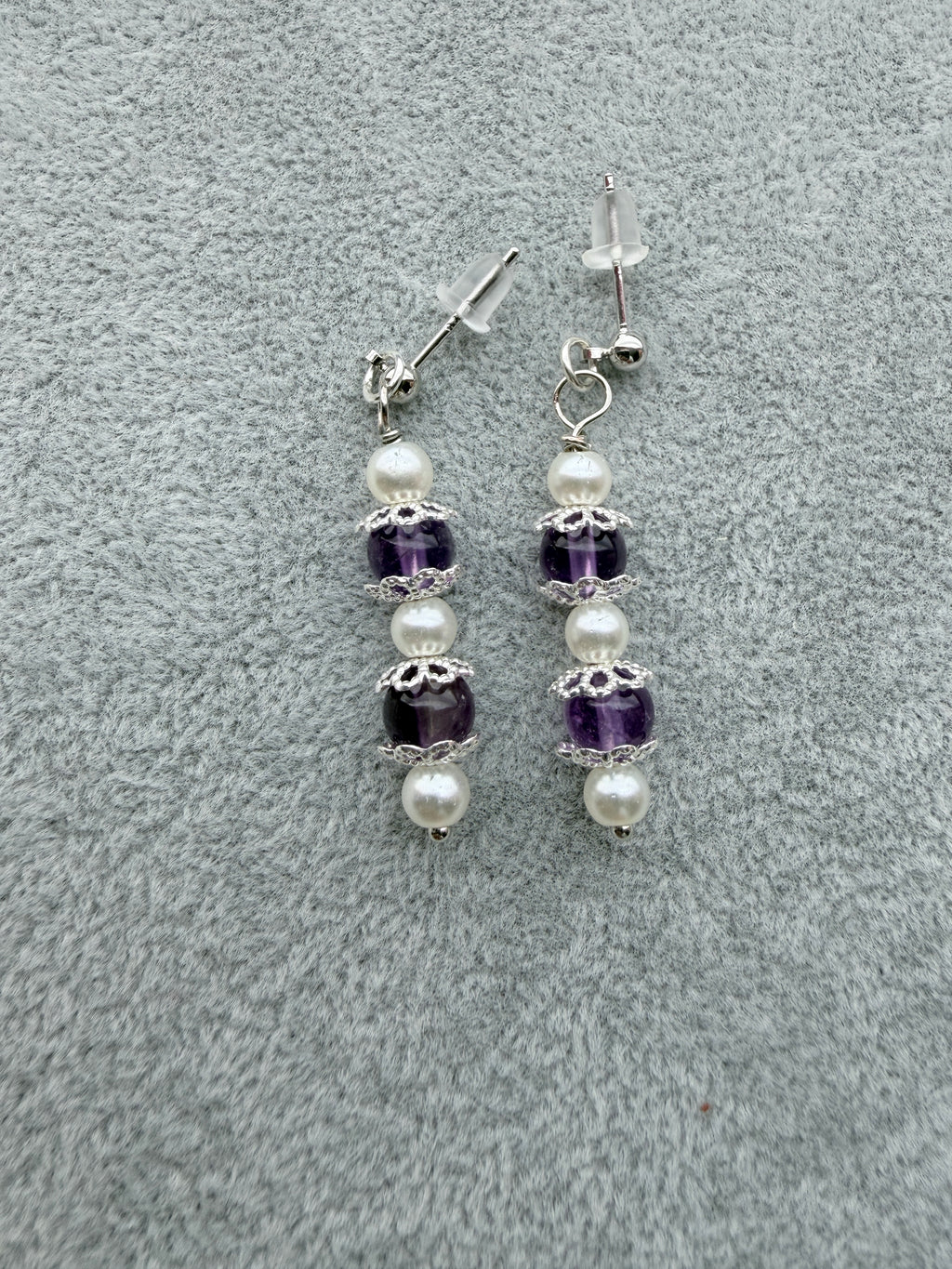 Amethyst  & Pearl Dangle Earrings 