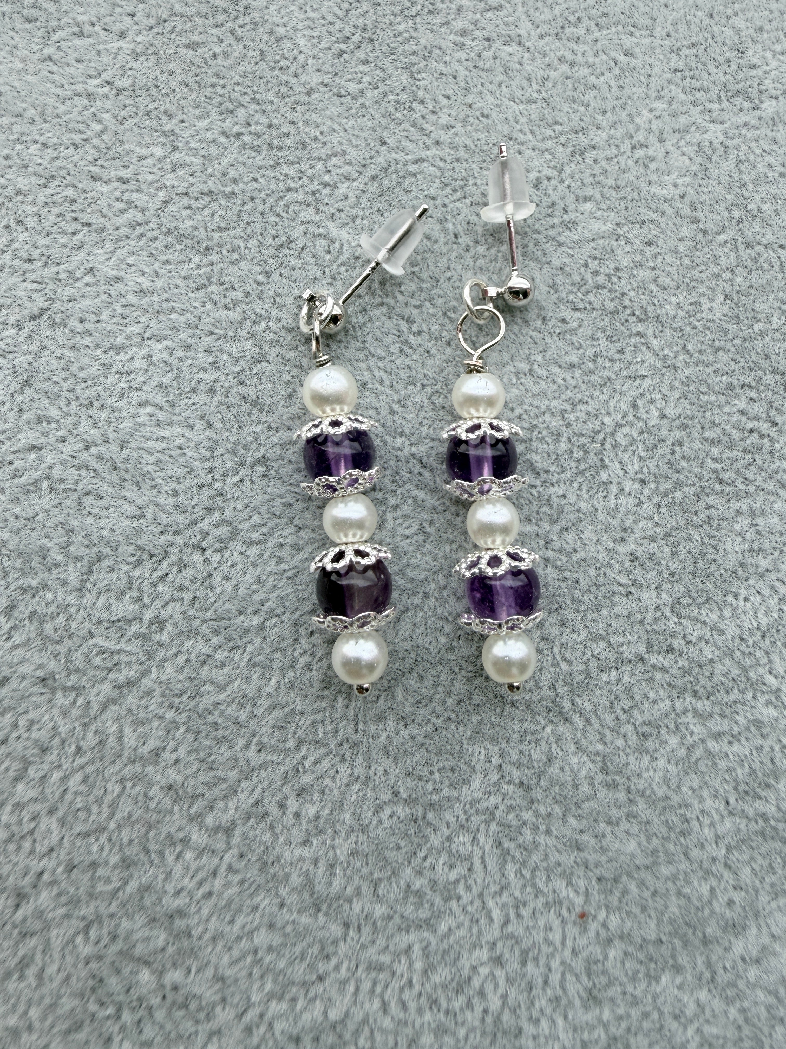 Amethyst  & Pearl Dangle Earrings 