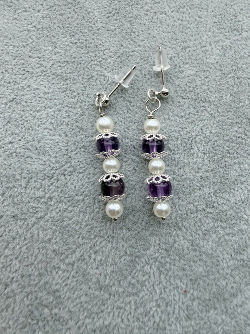 Amethyst  & Pearl Dangle Earrings 