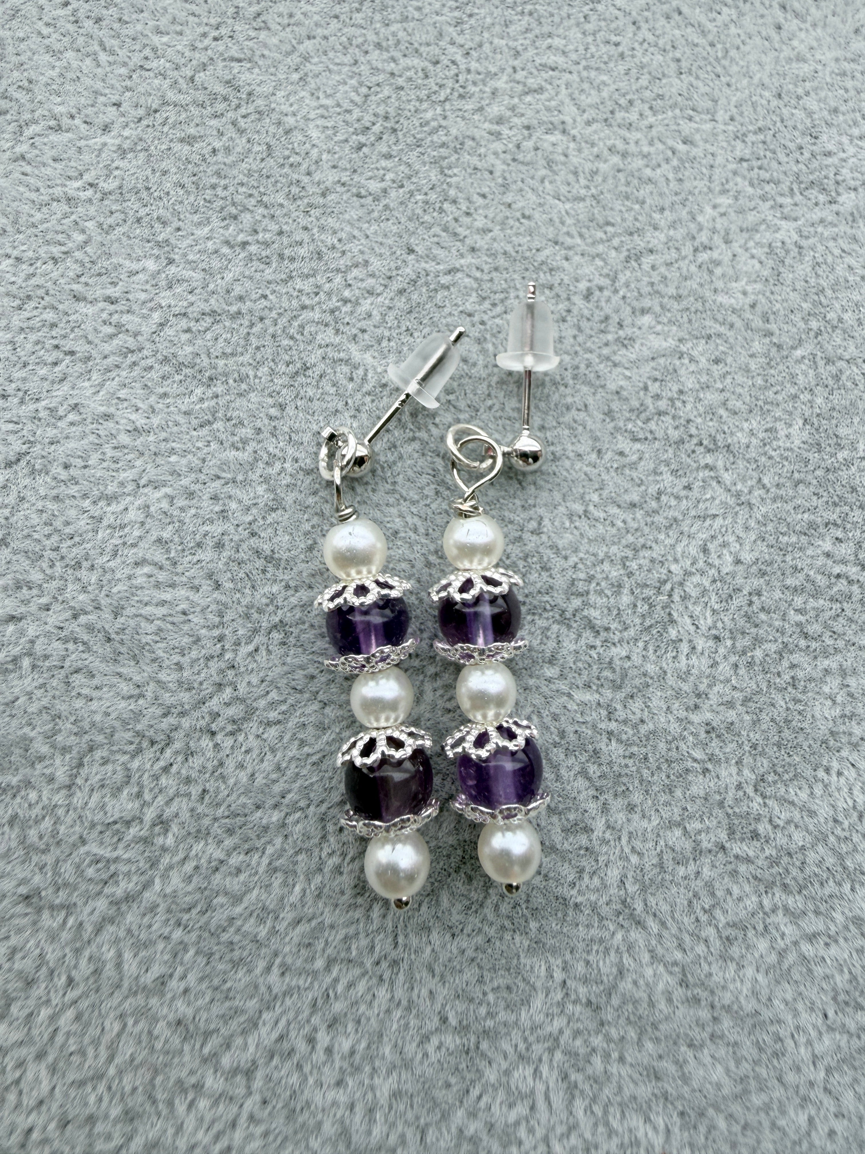 Amethyst  & Pearl Dangle Earrings
