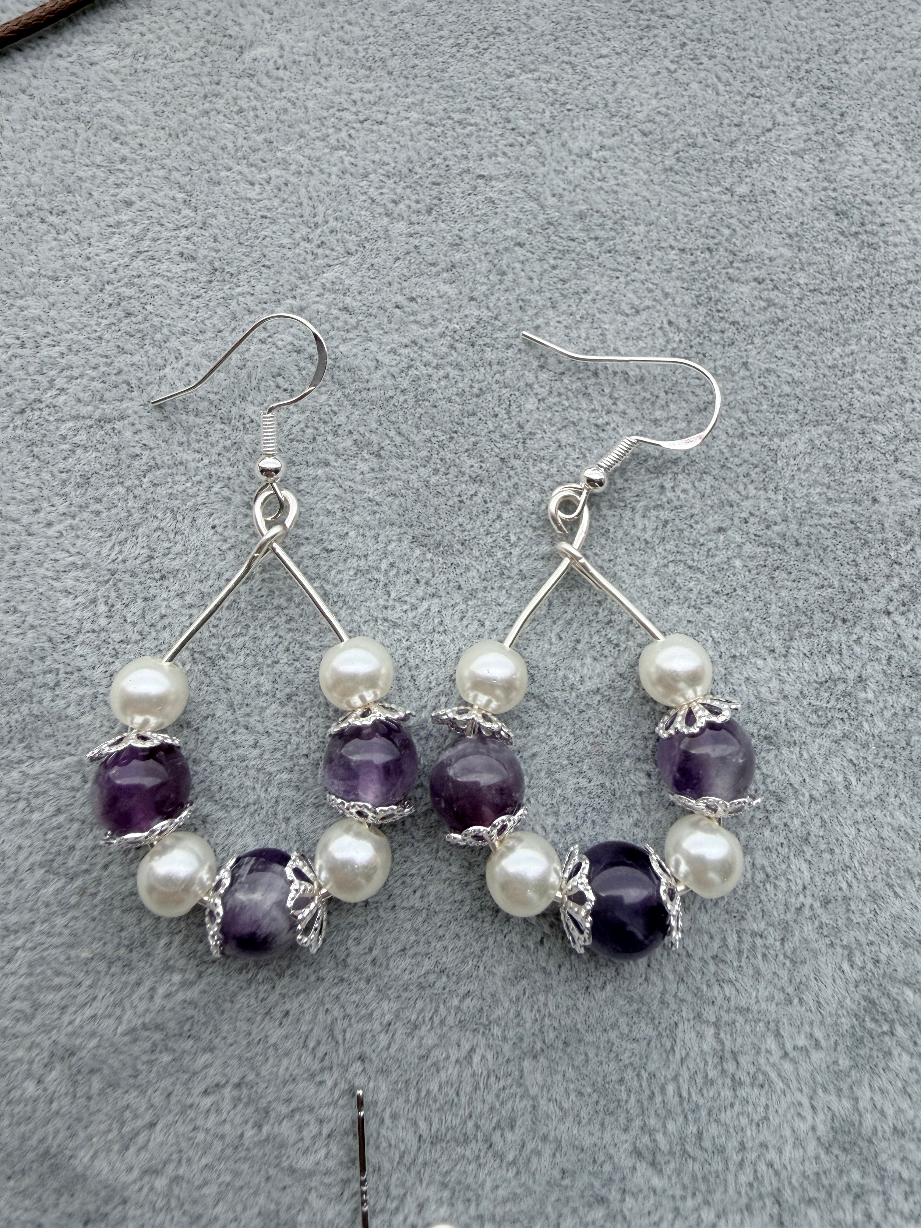Amethyst & Pearl Teardrop Earrings