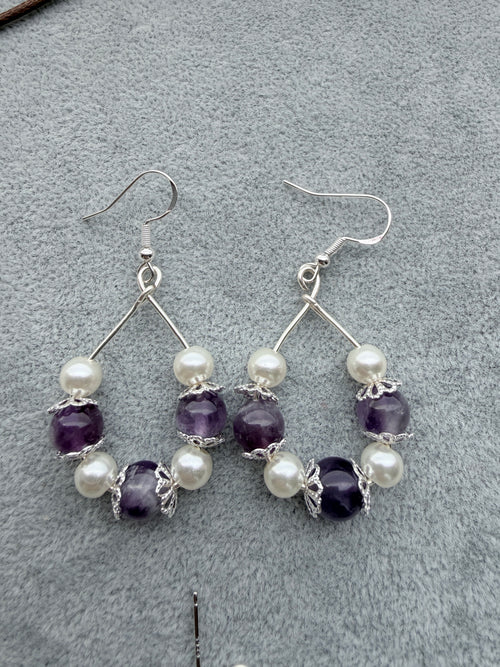 Amethyst & Pearl Teardrop Earrings