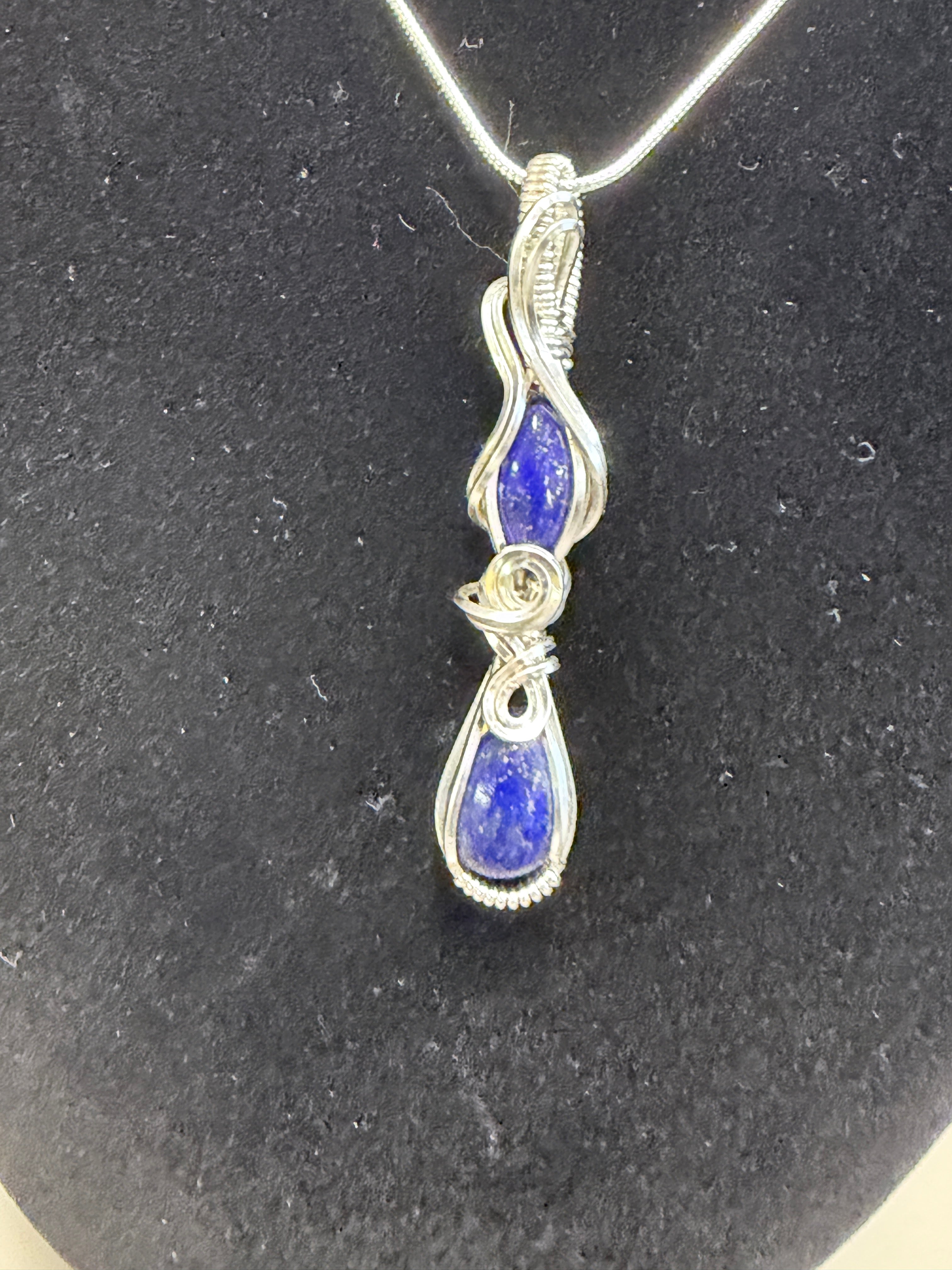 Double Lapis Lazuli Pendant in Silver Plated Copper