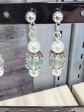 Aquamarine & Pearl Bead Stainless Steel Post Earrings