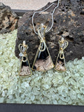 Fossilized Palm Root  in Silver and Gold Over Pure Copper Wire Wrapped Pendant and Earring Set