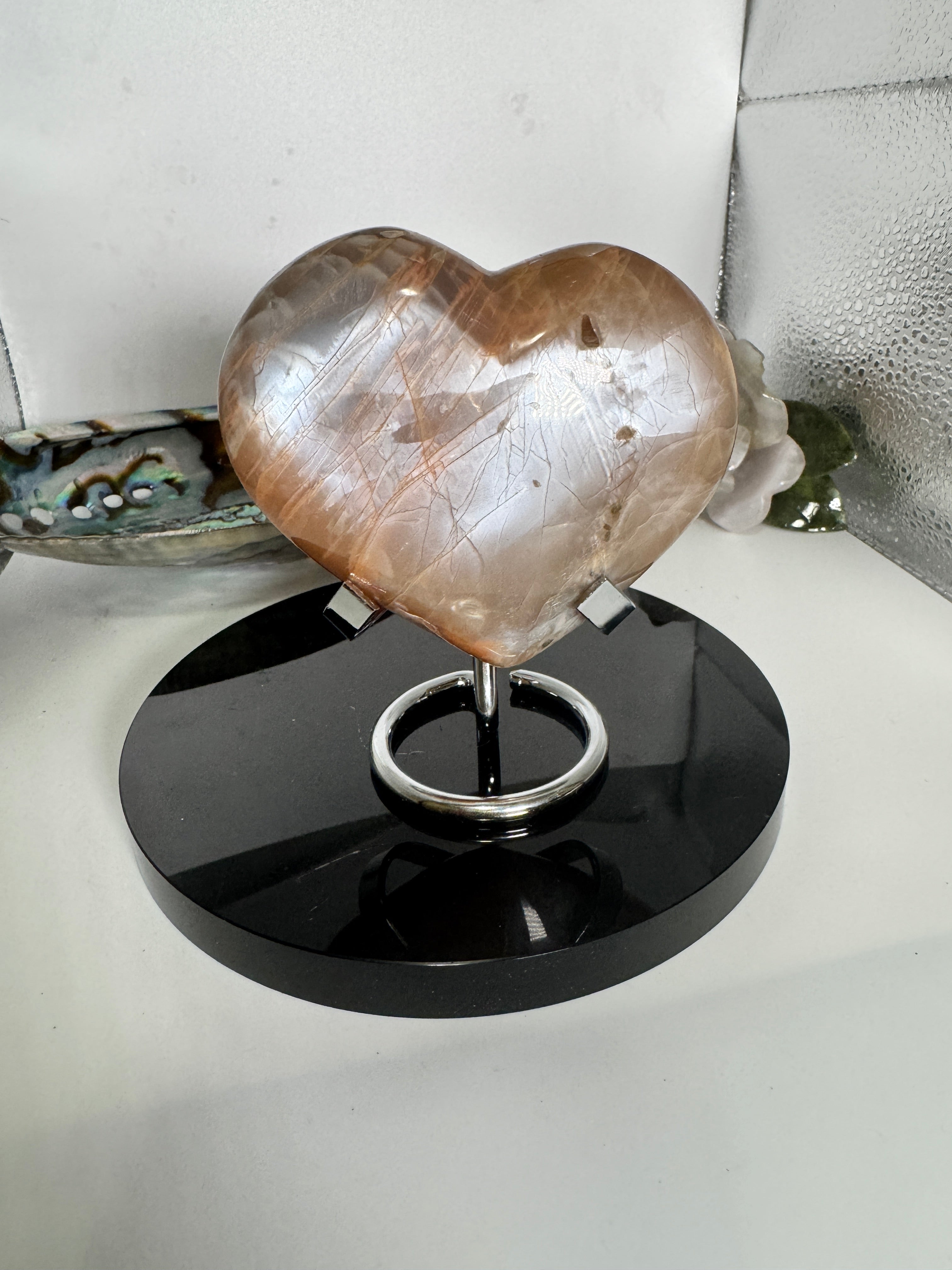 Peach Moonstone Heart with  flash
